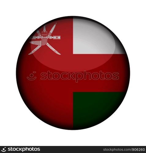 oman Flag in glossy round button of icon. oman emblem isolated on white background. National concept sign. Independence Day. Vector illustration.