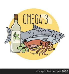 OMEGA 3 Healthy Food Low Carb Fresh Vector Illustration Set