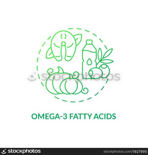 Omega three fatty acids concept icon. ADHD diet abstract idea thin line illustration. Seafood and leafy vegetables intake. Increasing attention. Health benefits. Vector isolated outline color drawing. Omega three fatty acids concept icon