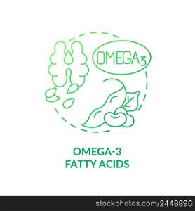 Omega three fatty acids green gradient concept icon. Vegan lifestyle and health. Source of nutrients abstract idea thin line illustration. Isolated outline drawing. Myriad Pro-Bold font used. Omega three fatty acids green gradient concept icon