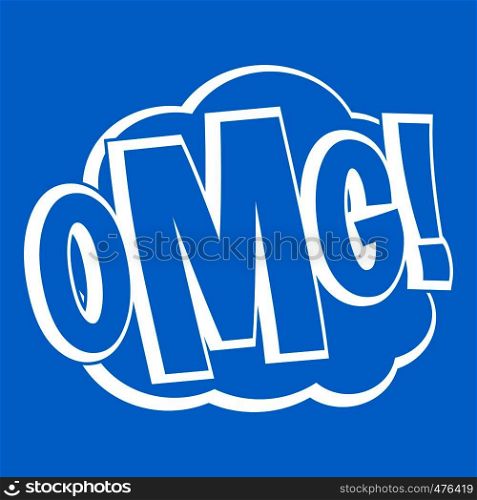 OMG, comic text speech bubble icon white isolated on blue background vector illustration. OMG, comic text speech bubble icon white