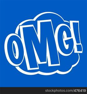 OMG, comic text speech bubble icon white isolated on blue background vector illustration. OMG, comic text speech bubble icon white