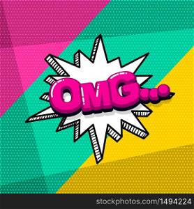 omg ouch oops comic text sound effects pop art style. Vector speech bubble word and short phrase cartoon expression illustration. Comics book colored background template.. Pop art comic text