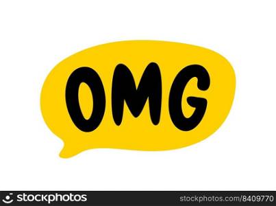 OMG speech bubble. Oh my god text. Hand drawn comic"e. OMG icon lettering. Doodle phrase. Vector illustration for print on shirt, card, poster etc. Black, yellow and white.. OMG speech bubble. Oh my god text. Hand drawn comic"e. OMG icon lettering. Doodle phrase. Vector illustration
