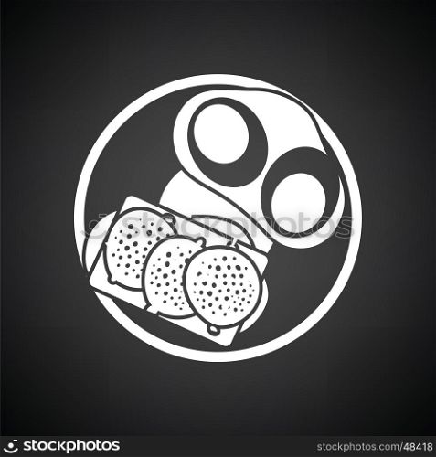 Omlet and sandwich icon. Black background with white. Vector illustration.