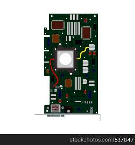 ?omputer board technology circuit vector flat icon. CPU card part hardware