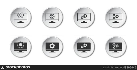  omputer settings icons set. Display options symbol. Computer and gear icon. Vector illustration.