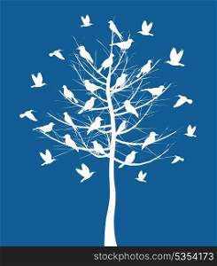 On a tree birds sit. A vector illustration