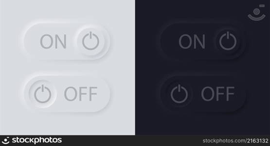 On and off toggle switch buttons in neumorphic design style.