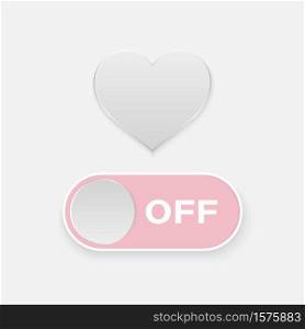 On and Off Toggle Switch Buttons with Heart. Pastel Shades