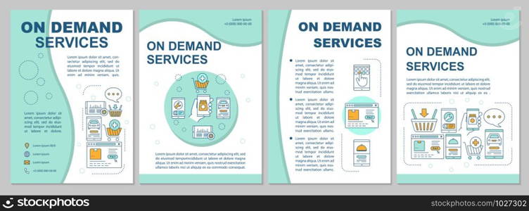On demand economy brochure template layout. Customer services flyer, booklet, leaflet print design with linear illustrations. Vector page layouts for magazines, annual reports, advertising posters