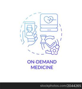 On-demand medicine blue gradient concept icon. Pharmacy orders delivery. Digitization of healthcare service abstract idea thin line illustration. Vector isolated outline color drawing. On-demand medicine blue gradient concept icon
