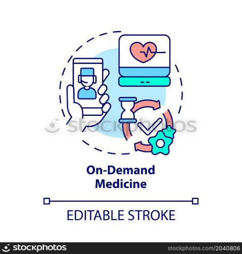 On-demand medicine concept icon. Pharmacy orders delivery. Digitization of healthcare service abstract idea thin line illustration. Vector isolated outline color drawing. Editable stroke. On-demand medicine concept icon