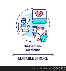 On-demand medicine concept icon. Pharmacy orders delivery. Digitization of healthcare service abstract idea thin line illustration. Vector isolated outline color drawing. Editable stroke. On-demand medicine concept icon