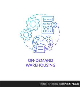 On demand warehousing concept icon. Ecommerce warehouse advices. Manage across your business network. Business idea thin line illustration. Vector isolated outline RGB color drawing. On demand warehousing concept icon