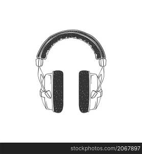 On-ear headphones. Hand-drawn Studio Headphones. Illustration in sketch style. Vector image