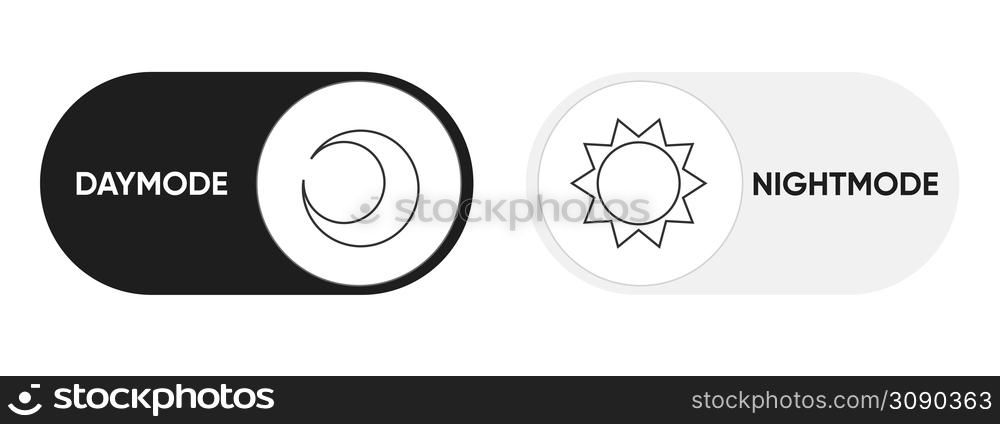 On Off modes Switch Element for Mobile App, Web Design, Animation. Light and Dark Buttons. Light and Dark Buttons. Clip-art illustration. On Off modes Switch Element for Mobile App, Web Design, Animation. Light and Dark Buttons. Light and Dark Buttons. illustration