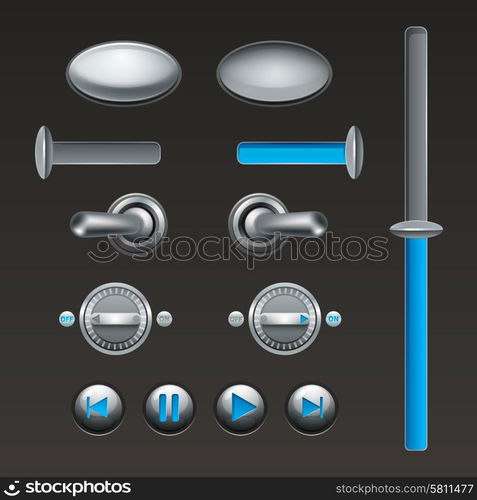 On off touch analog buttons and toggles set isolated vector illustration. On Off Button Set