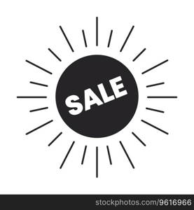 On sale sun rays black and white 2D line cartoon price tag. Summer hot deals isolated vector outline sticker sale holiday. Hot offers monochromatic flat spot illustration, retail promotion label. On sale sun rays black and white 2D line cartoon price tag