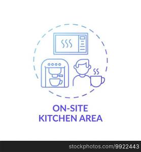 On-site kitchen area concept icon. Workplace wellness idea thin line illustration. Place for collaboration and productivity. Office and workspace. Vector isolated outline RGB color drawing. On-site kitchen area concept icon