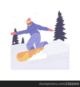 On the slope isolated cartoon vector illustrations. Young girl in helmet snowboarding on the slope alone, snowy weather, winter extreme sport, vacation time, outdoor activities vector cartoon.. On the slope isolated cartoon vector illustrations.