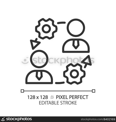 Onboarding pixel perfect linear icon. New hire integration. Employee socialization. Human resources. Team collaboration. Thin line illustration. Contour symbol. Vector outline drawing. Editable stroke. Onboarding pixel perfect linear icon