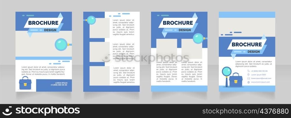 Onboarding process blank brochure design. Template set with copy space for text. Premade corporate reports collection. Editable 4 paper pages. Raleway Black, Regular, Light fonts used. Onboarding process blank brochure design