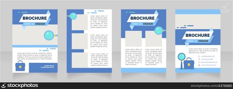 Onboarding process blank brochure design. Template set with copy space for text. Premade corporate reports collection. Editable 4 paper pages. Raleway Black, Regular, Light fonts used. Onboarding process blank brochure design