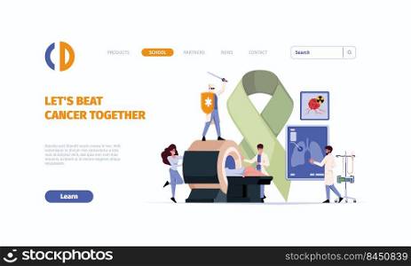 Oncologic landing. Medical treatment oncologic diagnosis in clinic garish vector web page template. Illustration of medical oncology treatment. Oncologic landing. Medical treatment oncologic diagnosis in clinic garish vector web page template