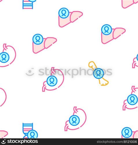 Oncology Examination Collection Vector Seamless Pattern Color Line Illustration. Oncology Examination Collection Icons Set Vector Illustrations