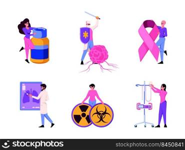 Oncology. Medical diagnostic xray machine doctors and patients radiology tomography systems garish vector flat characters people. Illustration of medical oncology diagnostic. Oncology. Medical diagnostic xray machine doctors and patients radiology tomography systems garish vector flat characters people