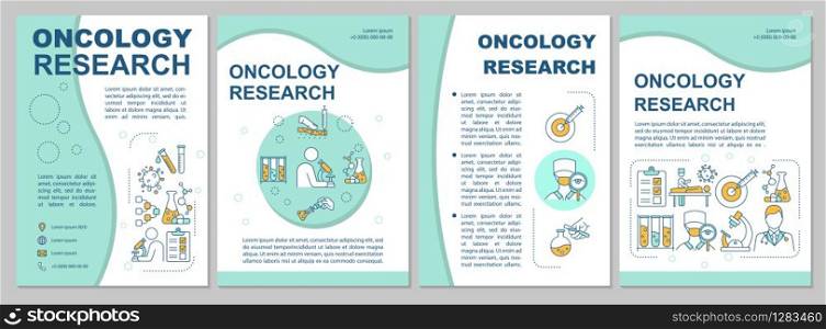 Oncology research brochure template. Flyer, booklet, leaflet print, cover design with linear icons. Cancer laboratory examinations. Vector layouts for magazines, annual reports, advertising posters