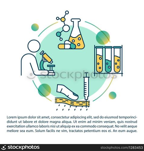 Oncology research concept icon with text. Cancer diagnostic. Laboratory examinations. PPT page vector template. Scientific tests. Brochure, magazine, booklet design element with linear illustrations