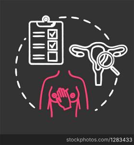 Oncology screening chalk RGB color chalk RGB color concept icon. Breast and cervical cancer prevention. Female diseases. Women health idea. Vector isolated chalkboard illustration on black background