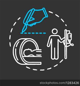 Oncology treatment chalk RGB color chalk RGB color concept icon. Chemotherapy, surgical, radiological treatment of cancer. Tumor cure idea. Vector isolated chalkboard illustration on black background