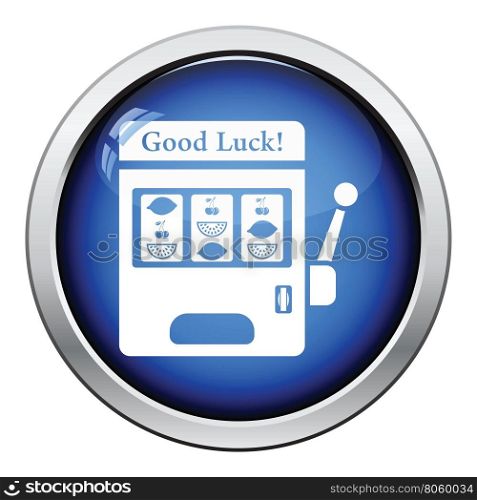 One-armed bandit icon. Glossy button design. Vector illustration.