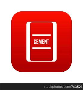 One bag of cement icon digital red for any design isolated on white vector illustration. One bag of cement icon digital red