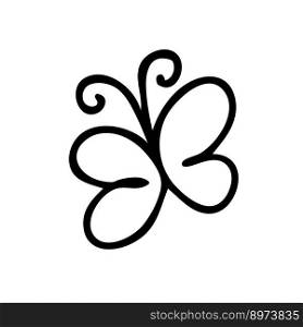 One continuous line butterfly doodle drawing. Beautiful flying moth for tee, stickers, logo. Isolated vector illustration for decor and design.