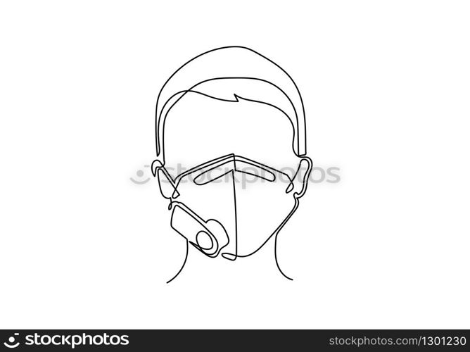 One continuous line drawing medical face mask. Concept of corona virus.