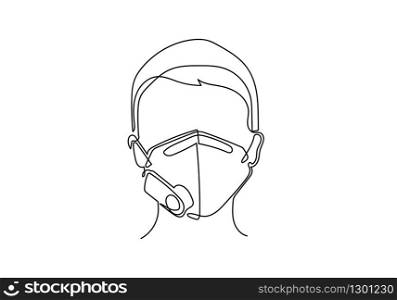 One continuous line drawing medical face mask. Concept of corona virus.