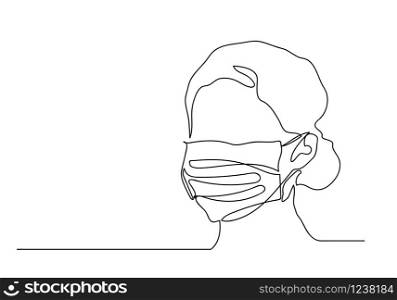 One continuous line drawing medical face mask. Concept of coronavirus.