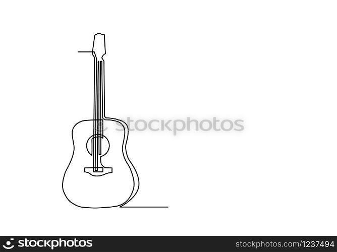 One continuous line drawing of acoustic guitar illustration.