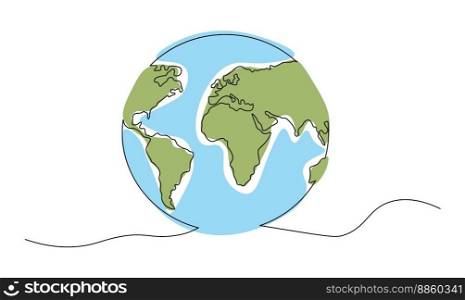 One continuous line drawing of Earth globe.World map doodle line drawing. Earth map hand drawn symbol. Isolated on white background. Vector  illustration