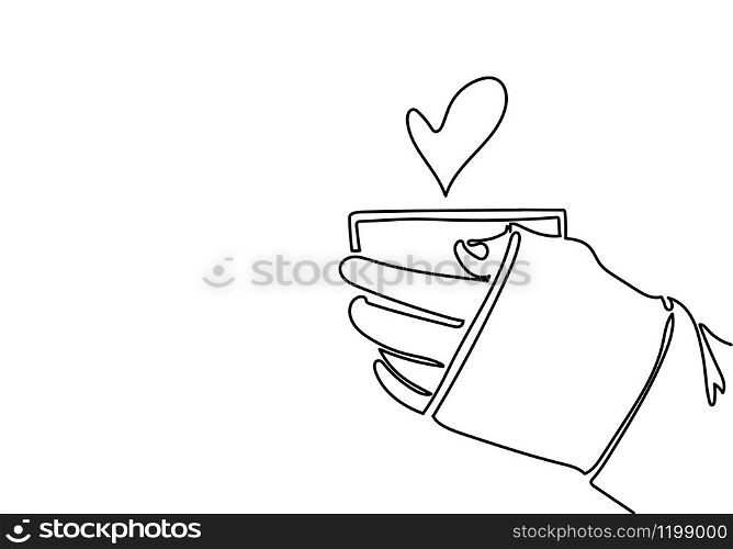 One continuous line drawing of hands holding coffee.