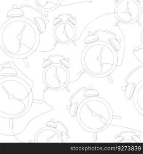 One continuous line of Alarm Clocks. Thin Line Illustration vector clock concept. Contour Drawing Creative ideas.