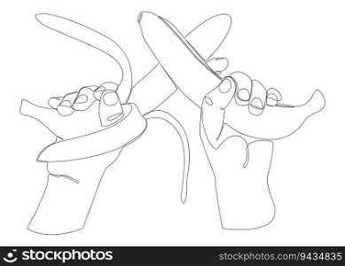 One continuous line of Banana. Thin Line Tropical Fruit illustration vector concept. Contour Drawing Creative ideas.