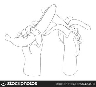 One continuous line of Banana. Thin Line Tropical Fruit illustration vector concept. Contour Drawing Creative ideas.