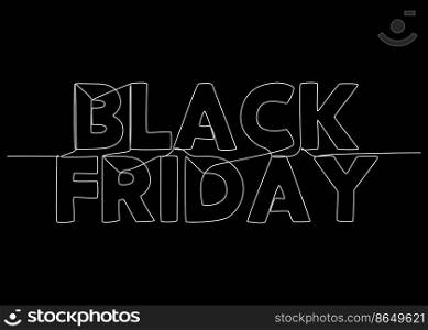 One continuous line of Black Friday text Thin Line Illustration vector concept. Contour Drawing Creative ideas.