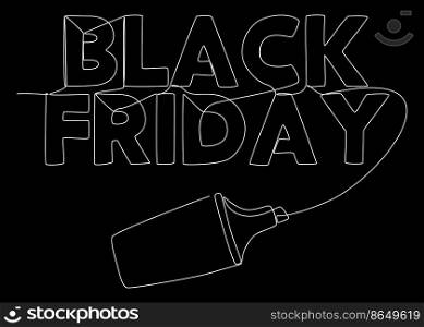One continuous line of Black Friday word written with a pencil. Thin Line Illustration vector concept. Contour Drawing Creative ideas.