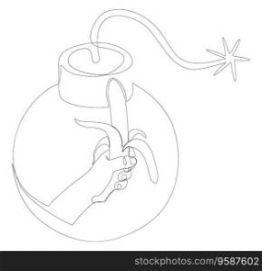 One continuous line of bomb with banana. Thin Line Illustration vector concept. Contour Drawing Creative ideas.